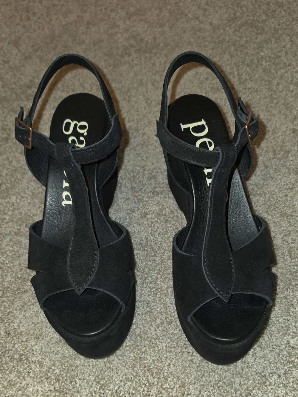 Pedro Garcia Black Suede Platform T-Strap Sandals